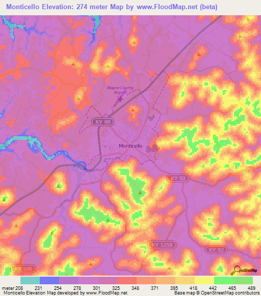 Monticello,US Elevation Map