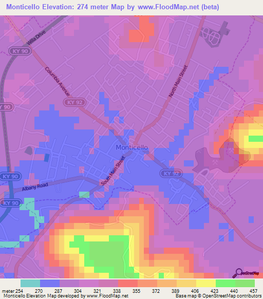 Monticello,US Elevation Map