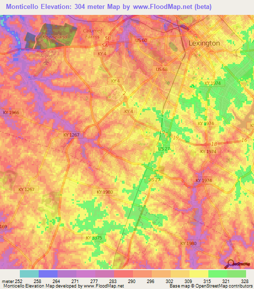 Monticello,US Elevation Map