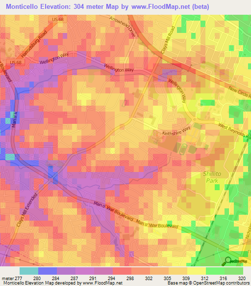 Monticello,US Elevation Map