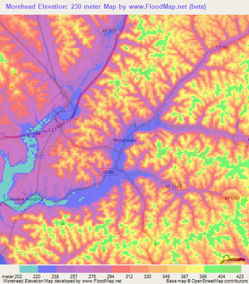 Morehead,US Elevation Map