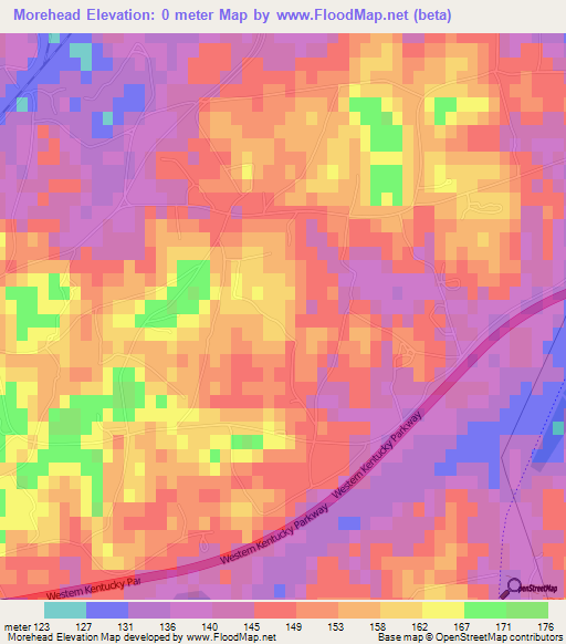 Morehead,US Elevation Map