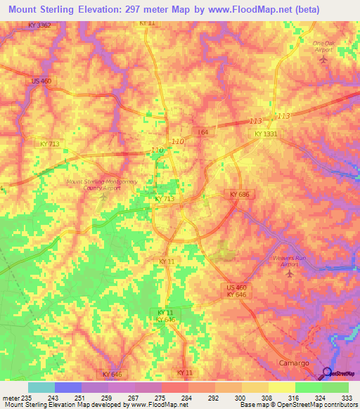 Mount Sterling,US Elevation Map