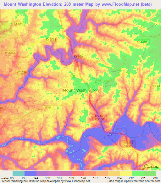 Mount Washington,US Elevation Map