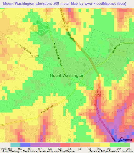 Mount Washington,US Elevation Map