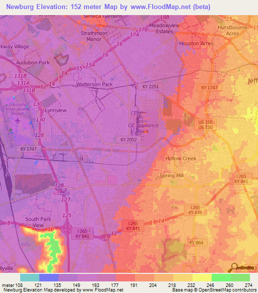 Newburg,US Elevation Map