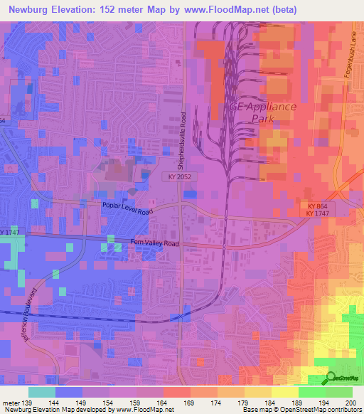 Newburg,US Elevation Map