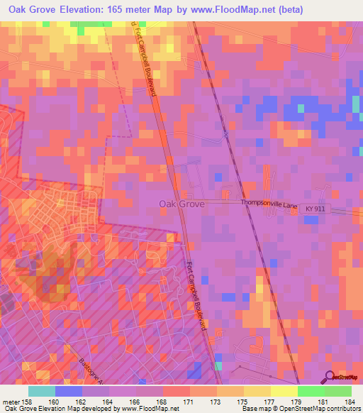 Oak Grove,US Elevation Map