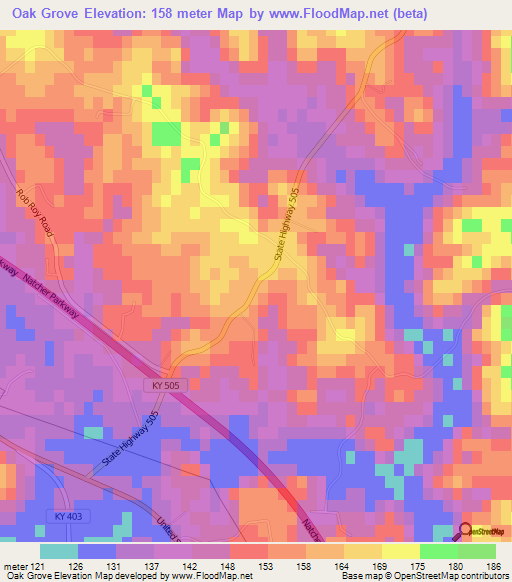 Oak Grove,US Elevation Map