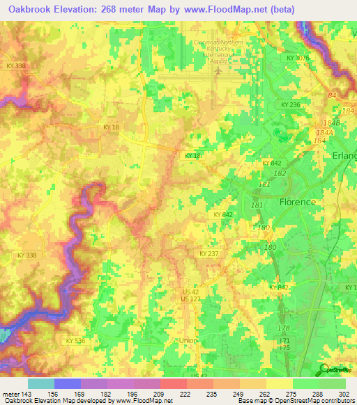 Oakbrook,US Elevation Map