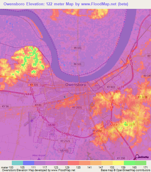 Owensboro,US Elevation Map