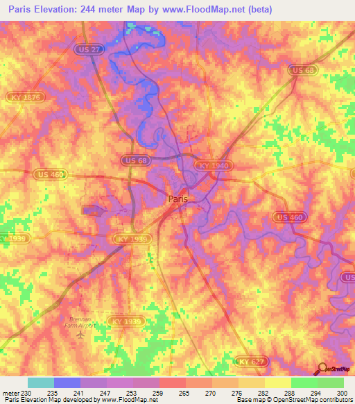 Paris,US Elevation Map