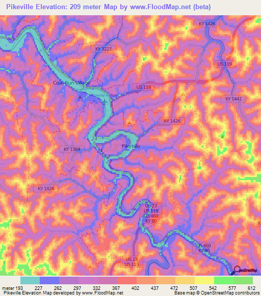 Pikeville,US Elevation Map