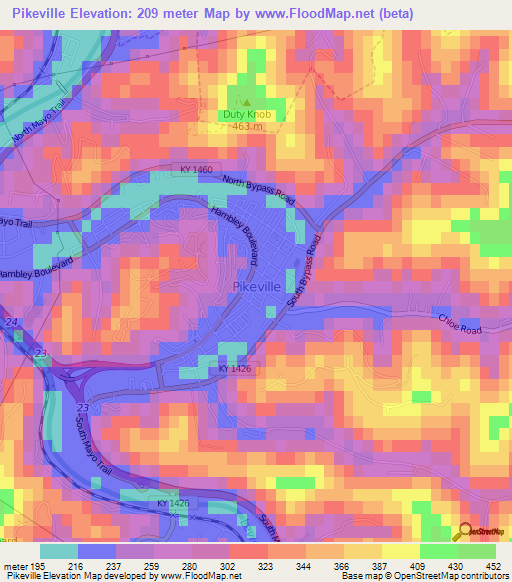 Pikeville,US Elevation Map