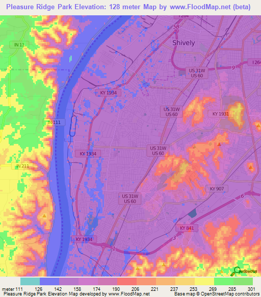 Pleasure Ridge Park,US Elevation Map