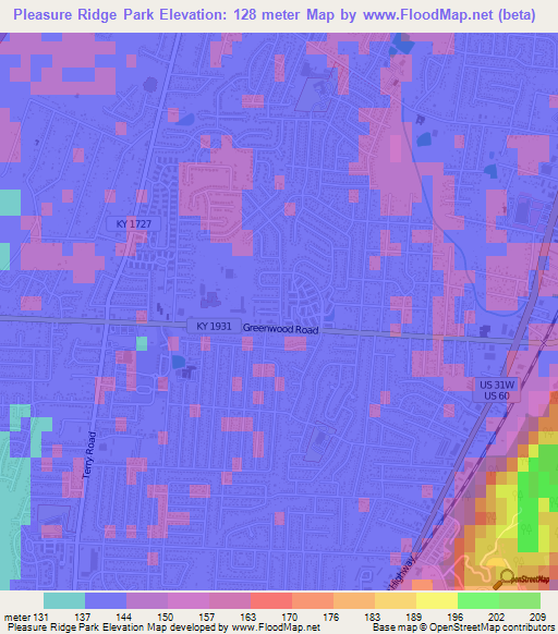 Pleasure Ridge Park,US Elevation Map