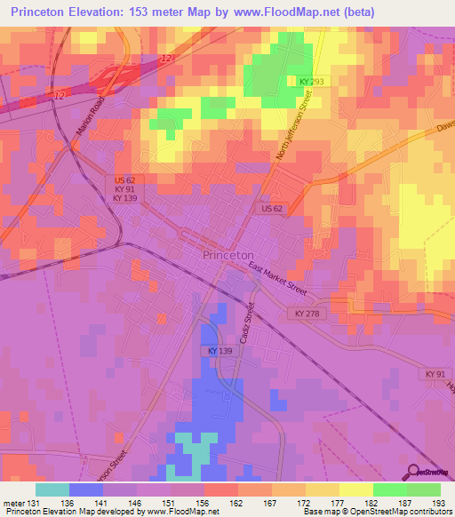 Princeton,US Elevation Map