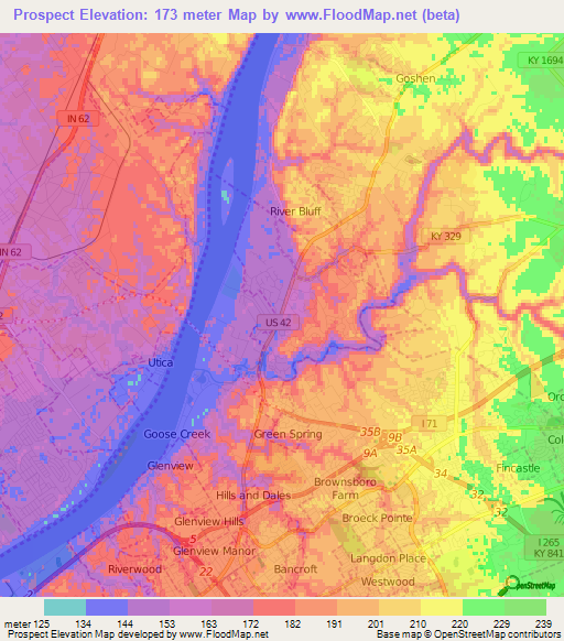 Prospect,US Elevation Map