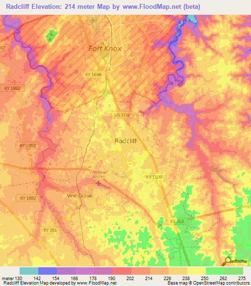 Radcliff,US Elevation Map