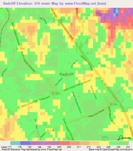 Radcliff,US Elevation Map