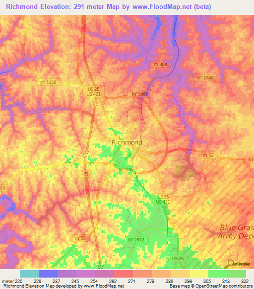 Richmond,US Elevation Map