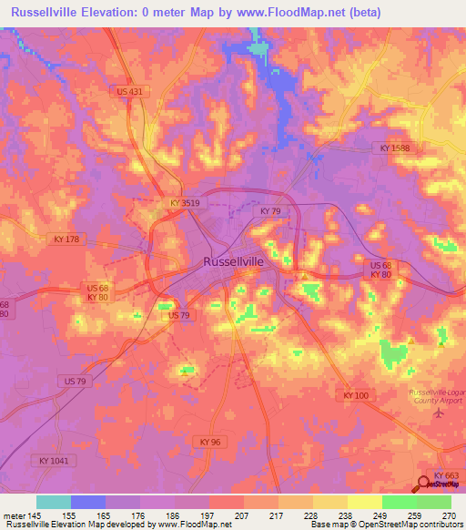 Russellville,US Elevation Map