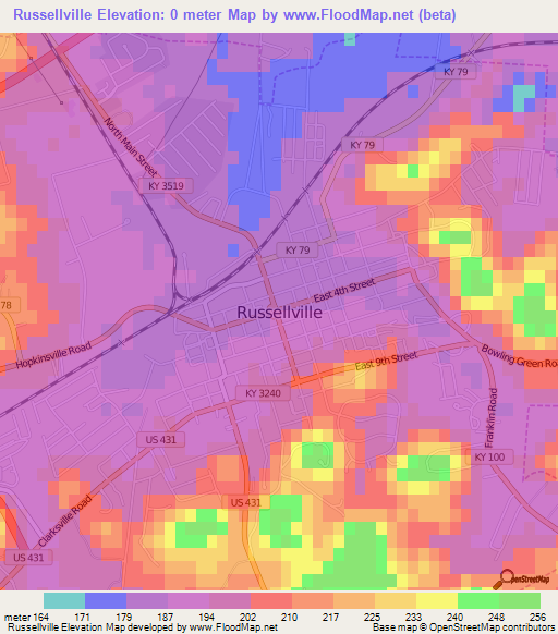 Russellville,US Elevation Map