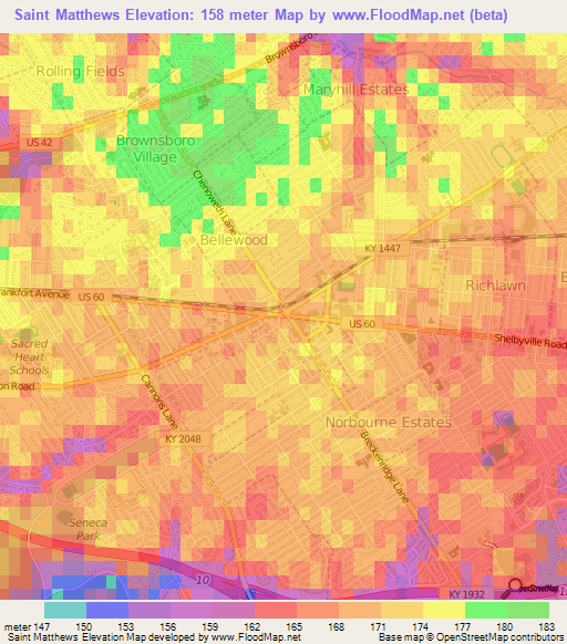 Saint Matthews,US Elevation Map