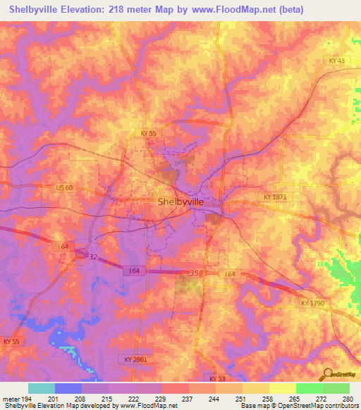 Shelbyville,US Elevation Map