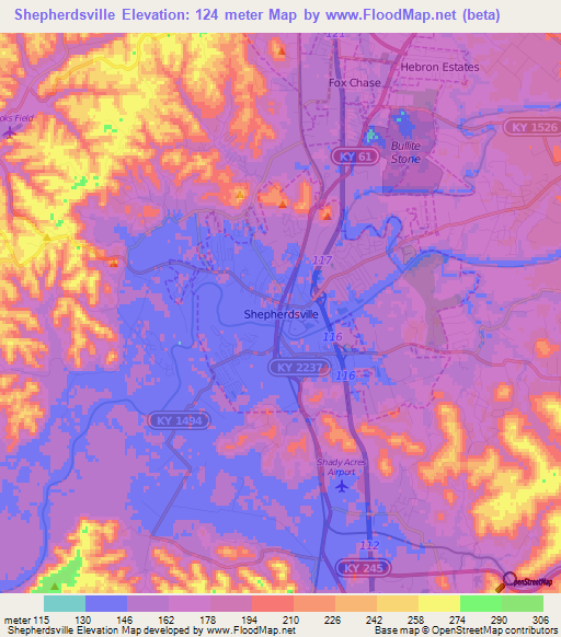 Shepherdsville,US Elevation Map