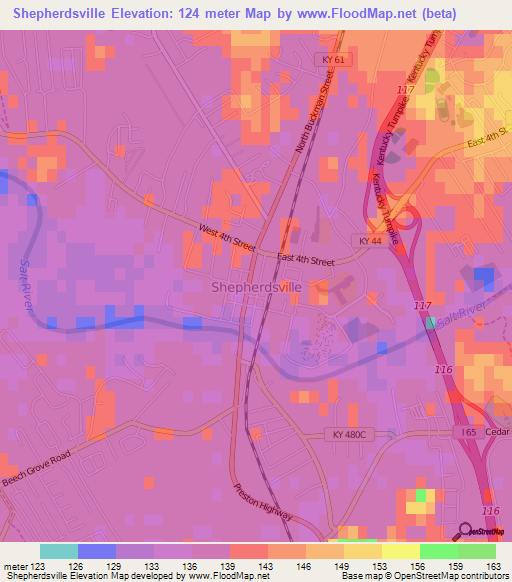 Shepherdsville,US Elevation Map