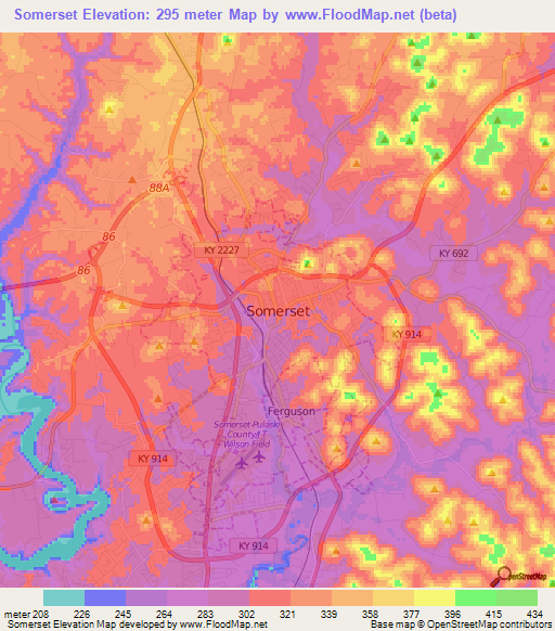 Somerset,US Elevation Map