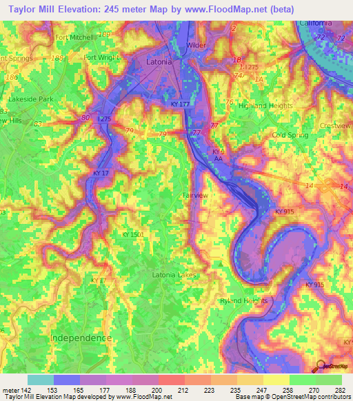 Taylor Mill,US Elevation Map