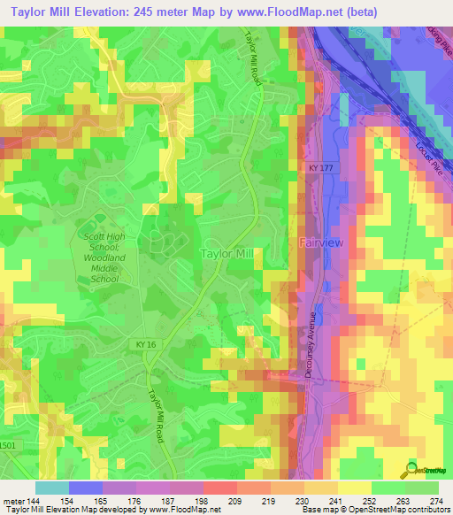 Taylor Mill,US Elevation Map