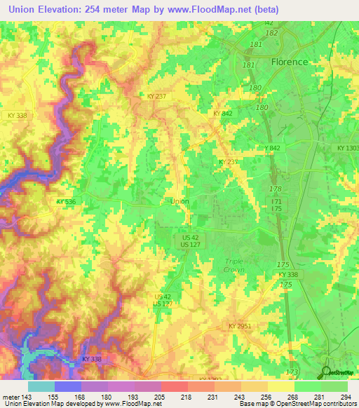 Union,US Elevation Map