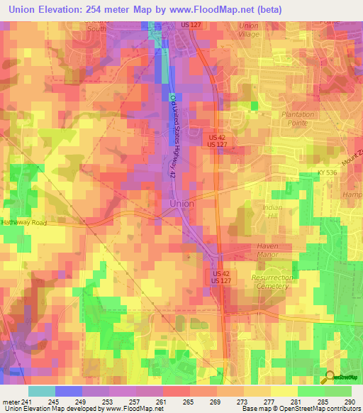 Union,US Elevation Map