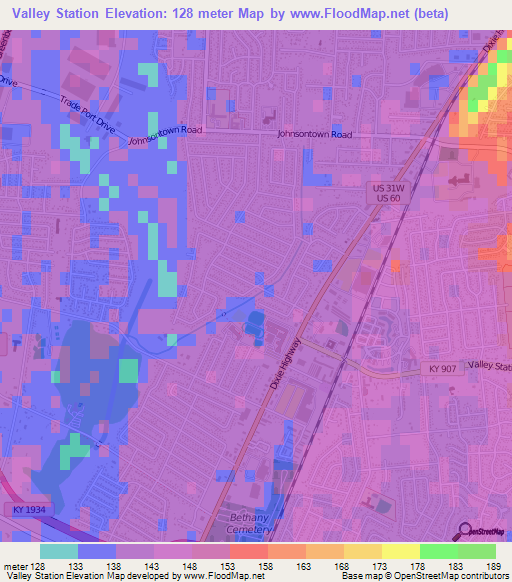 Valley Station,US Elevation Map