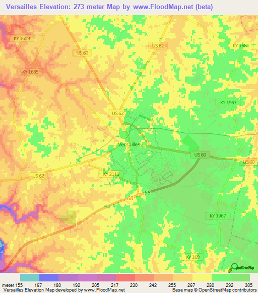 Versailles,US Elevation Map