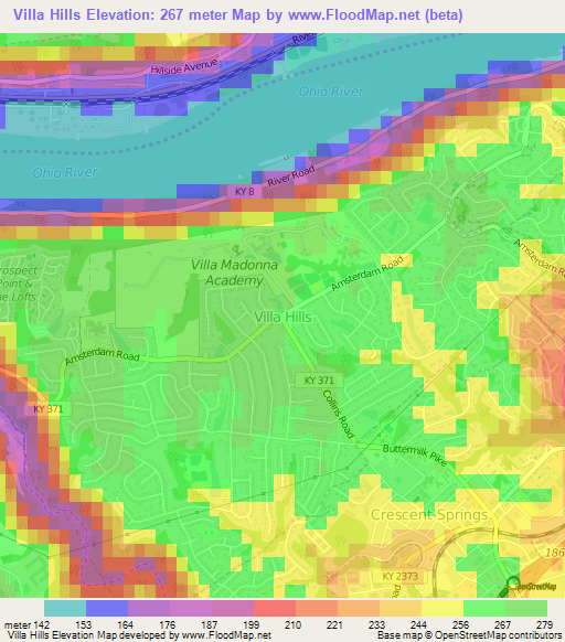 Villa Hills,US Elevation Map