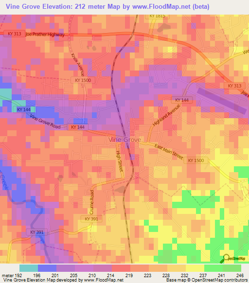 Vine Grove,US Elevation Map