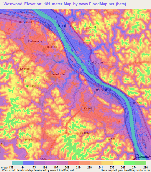 Westwood,US Elevation Map