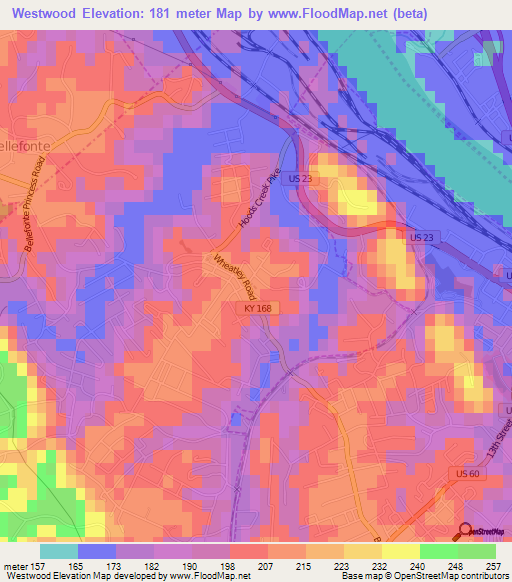 Westwood,US Elevation Map