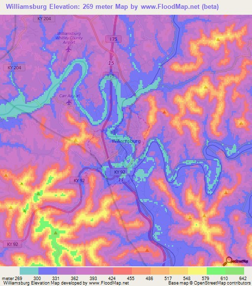 Williamsburg,US Elevation Map