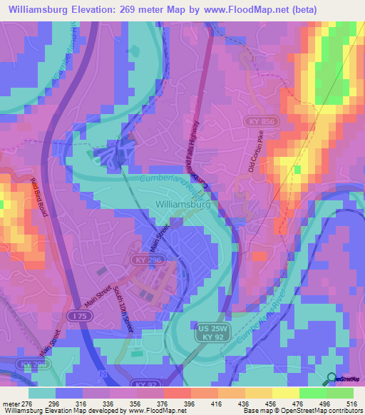 Williamsburg,US Elevation Map