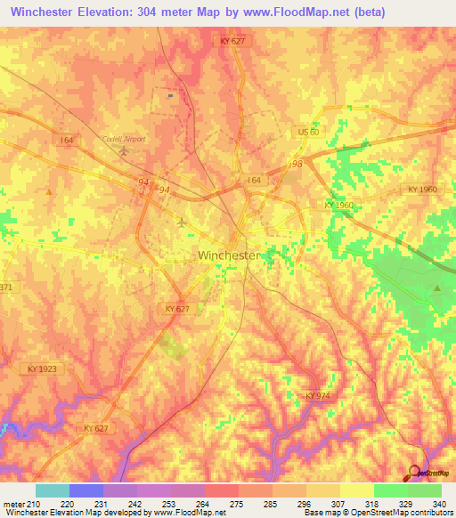 Winchester,US Elevation Map