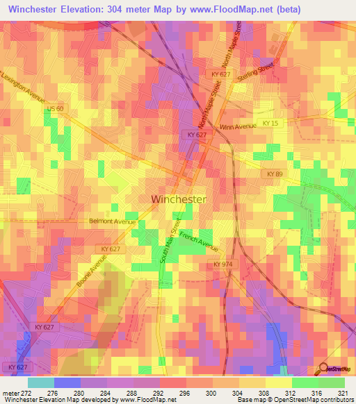 Winchester,US Elevation Map