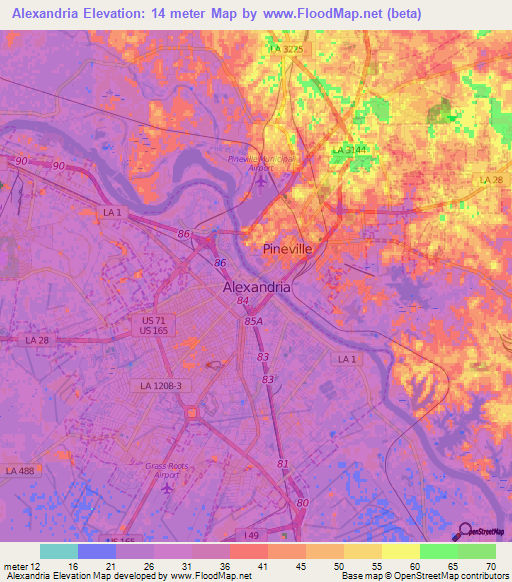 Alexandria,US Elevation Map