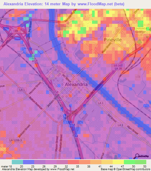 Alexandria,US Elevation Map