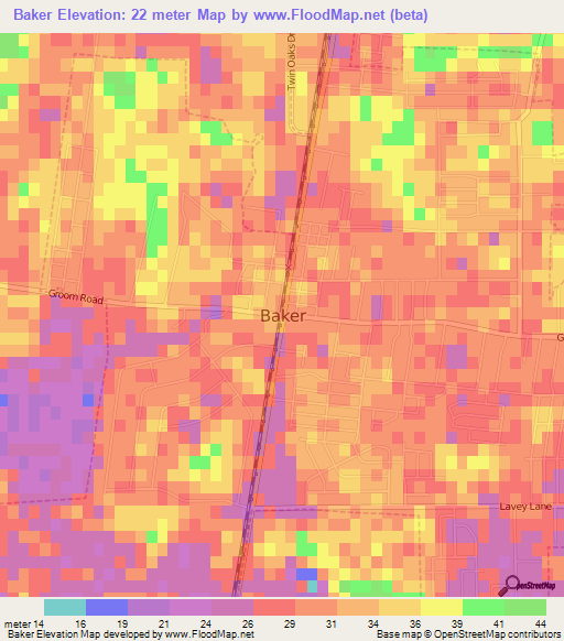 Baker,US Elevation Map