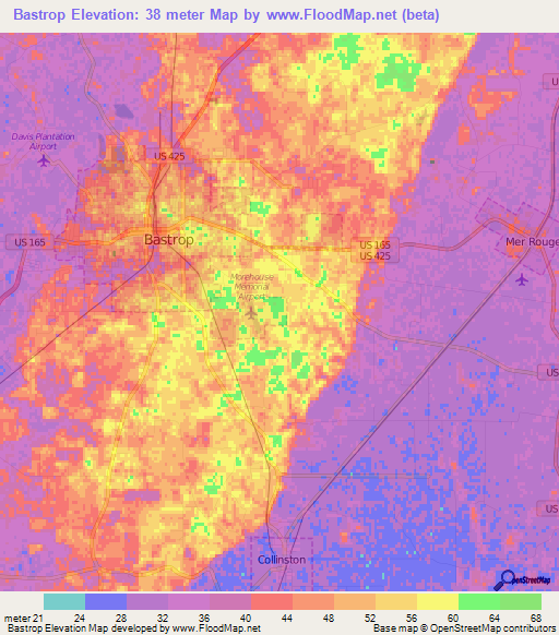 Bastrop,US Elevation Map